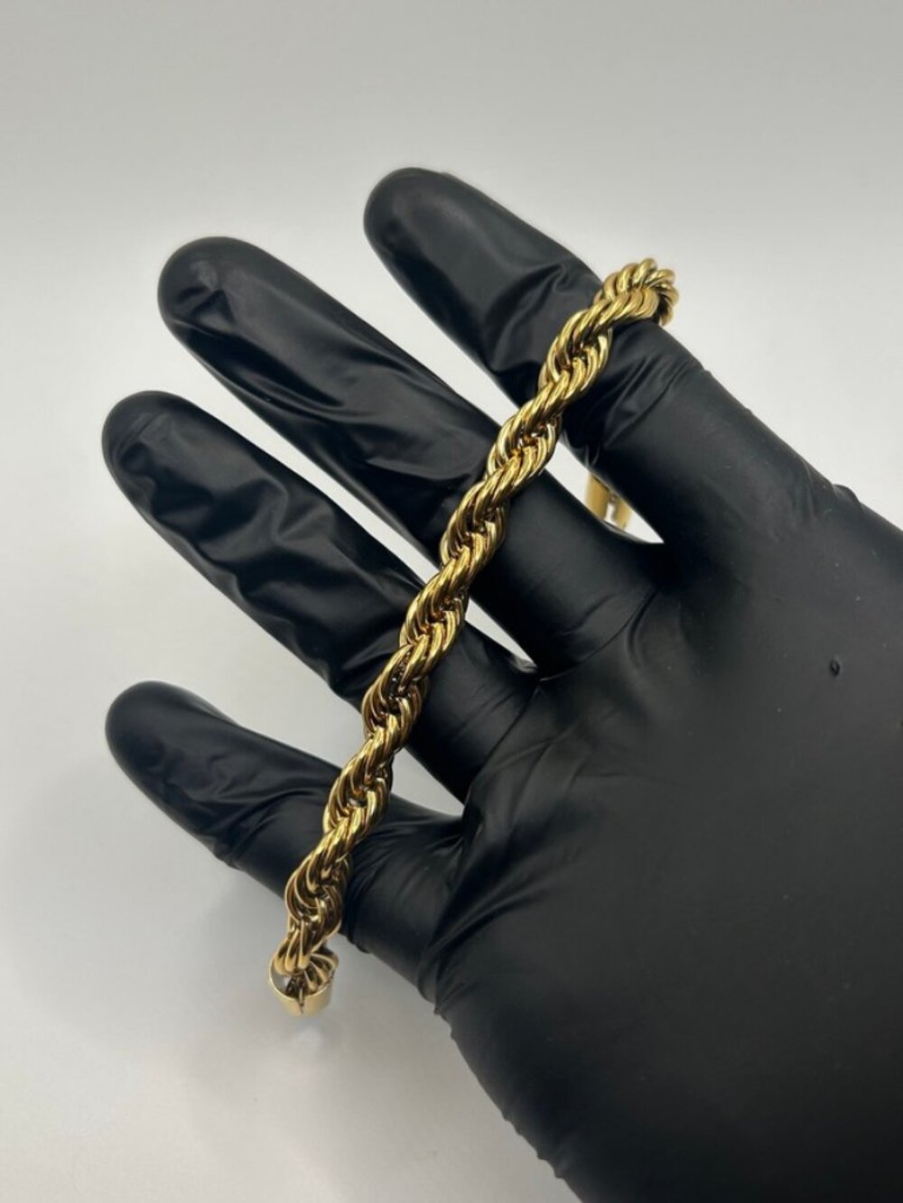8mm Rope Bracelet Mens Real Gold Plated 8 Inch Thick Twisted Hip Hop Waterproof